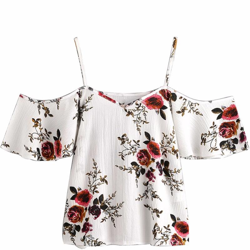 

Women' Blouses & Shirts JAYCOSIN Women Summer Printed Blouse Floral Print Cold Shoulder Tops Spring Stylish Elegant Female Clothing, Bk