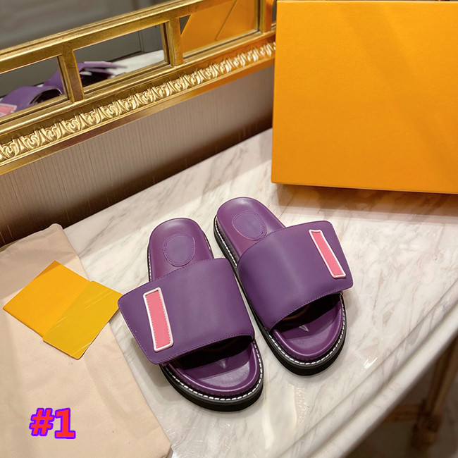 

2021 high quality fashion summer couple thick soled slippers multicolor leather beach bathroom sandals men's and women's sizes 35-45 with box, #3