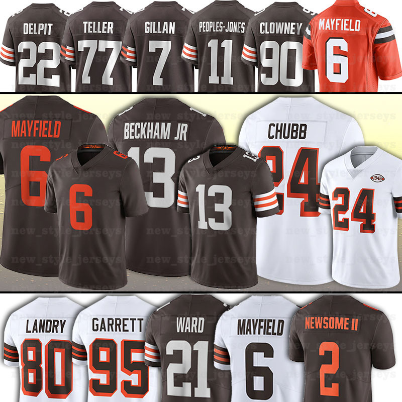 

6 Baker Mayfield Nick Chubb Odell Beckham Jr Clevelands Football Jerseys Brown Myles Garrett Jarvis Landry Denzel Ward Greg Newsome Grant Delpit Jadeveon Clowney, Men(bu lang)
