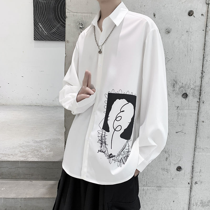 

2021 New Korean Style Men's Hawaiian Trendy Clothes Long Sleeve White Shirt Camisa Social Masculina Streetwear Shirts M-3xl Wkgc, Gray