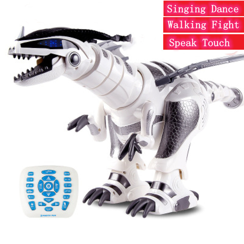 

RC Battle Dinosaur High Simulation Intelligent Dinosour Touch Sensor Control Robot Dancing Walking Speaking Fighting Dancing Toy, White