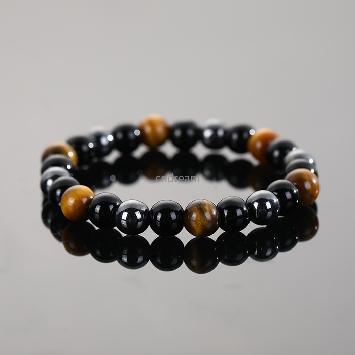 

Red Black Hematite Tiger Eye Stand Bracelet Elastic Glaze Beads Bracelets for Women Men Fashion Jewelry Will and Sandy