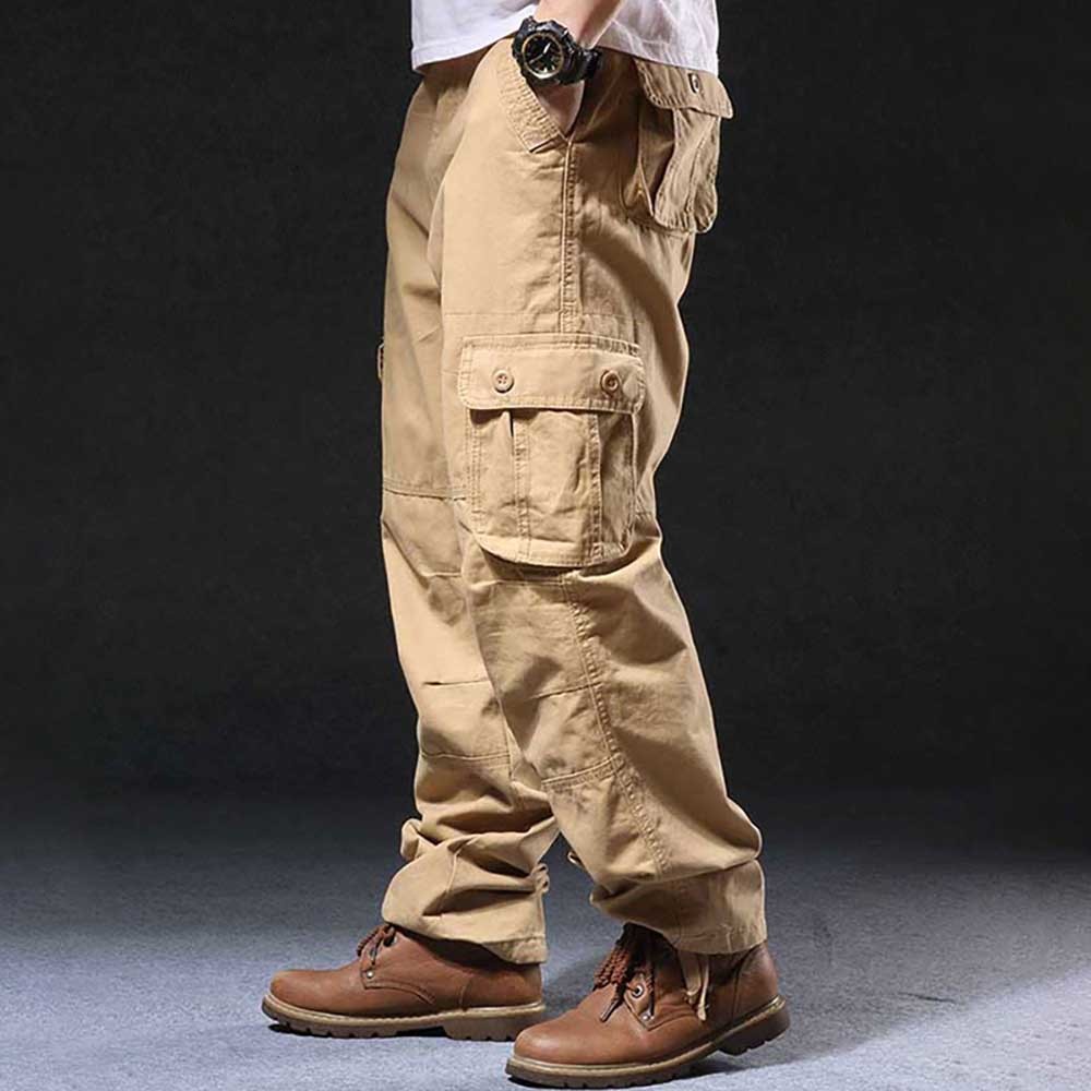

2021 New Tension Loads Casual Male Plus Size Cotton 6 Loosened Pockets Baggy Army Tactical Straight Pants Clothes Style 93pa, Khaki.