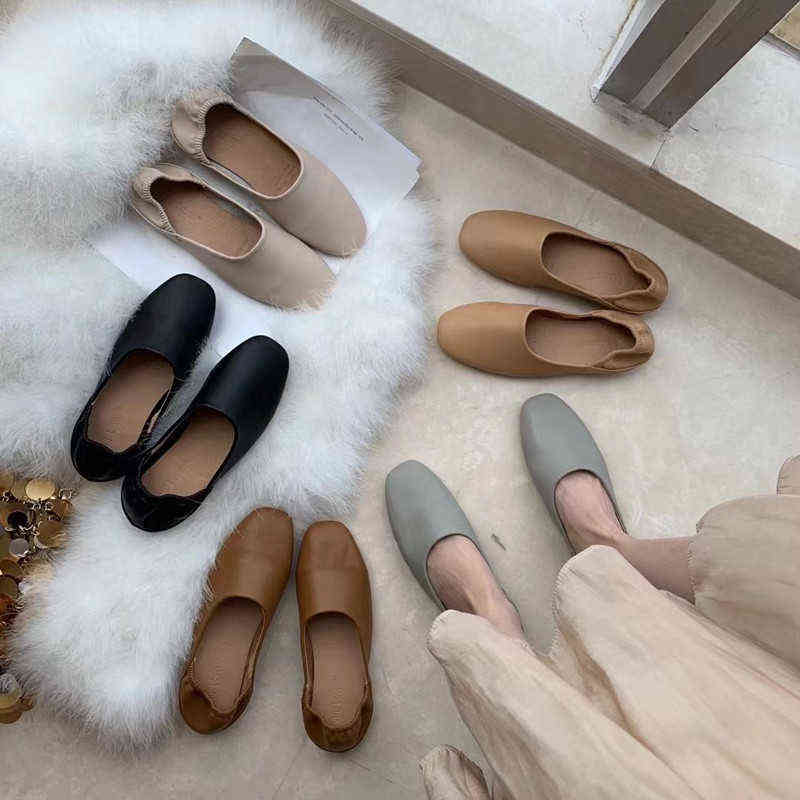 

Bailamos Women Flats New Ballerinas Soft Leather Moccasins Slip On Retro Grandma Shoes Ladies mules slippers Spring Summer G0211, Black