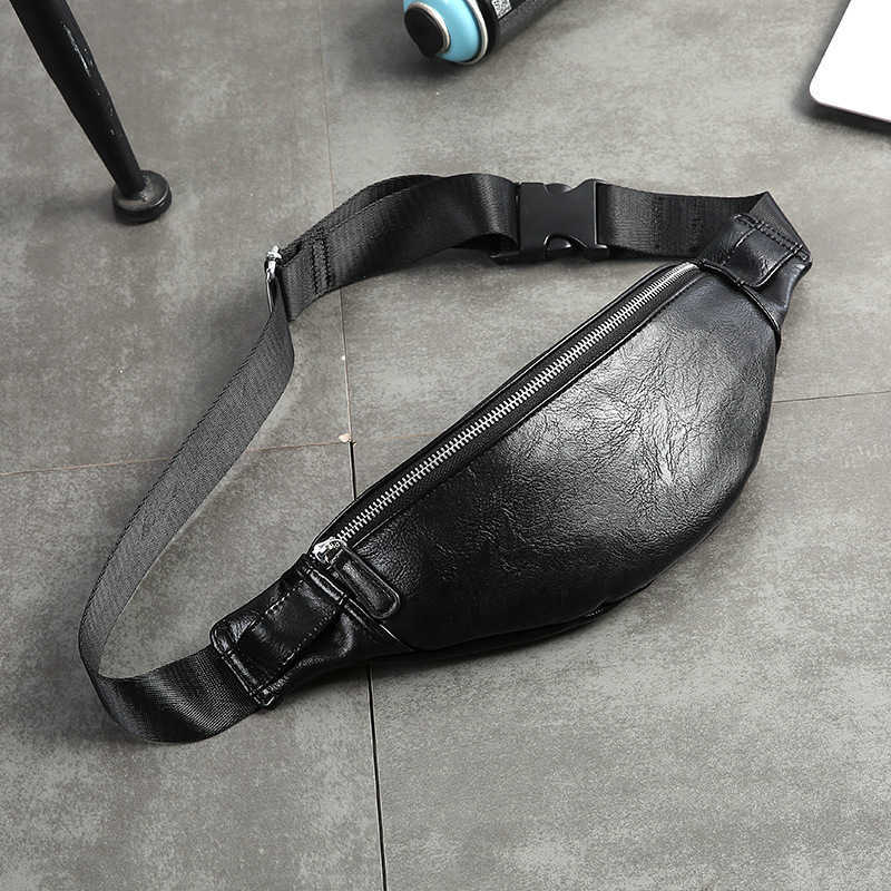 

High Quality Leather Waist Bag Men Fanny Pack Casual Adjustable Belt Bag Male Heuptas Bum Banana Bag Banana Sa 210708, Cream