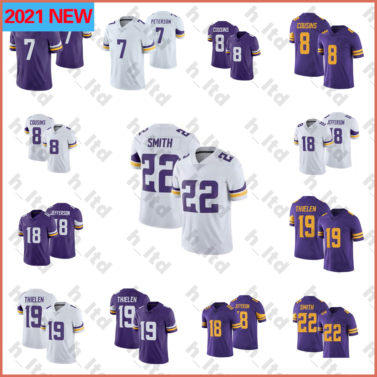 

2021 Football Jersey 7 Patrick Peterson 8 Kirk Cousins 18 Justin Jefferson 19 Adam Thielen 22 Harrison Smith 33 Dalvin Cook Jerseys, As