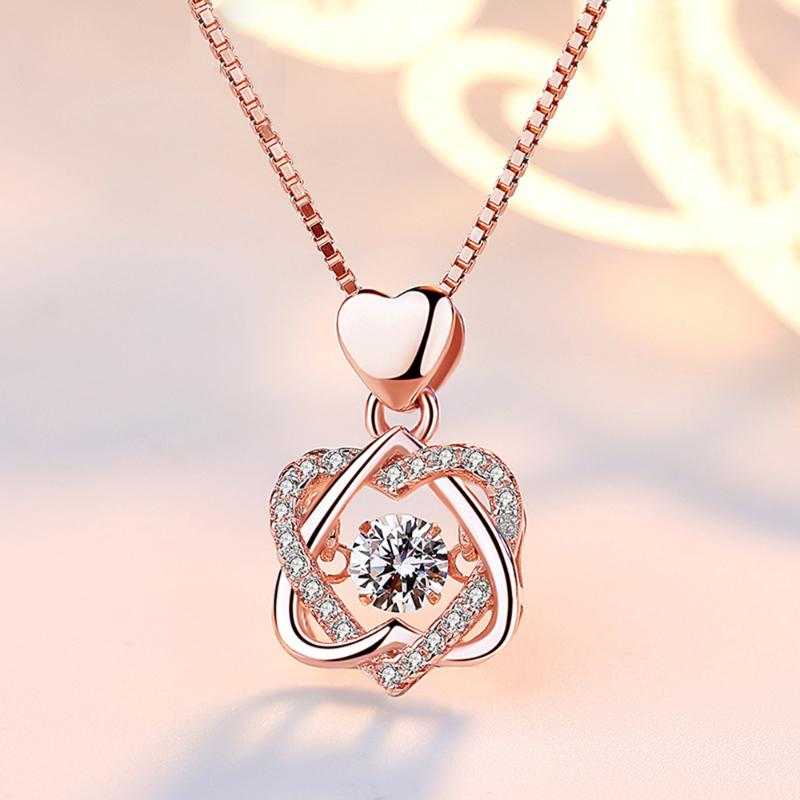 

Chains Design Double Heart Necklace Rose Gold Beating Pendant Woman Fashion Choker Valentine's Day Present