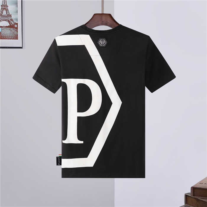 

2021 P-shaped half skull PP color contrast hot stamping European and American fashion printing Phillip plain summer short sleeve T-shirt for men, White;black