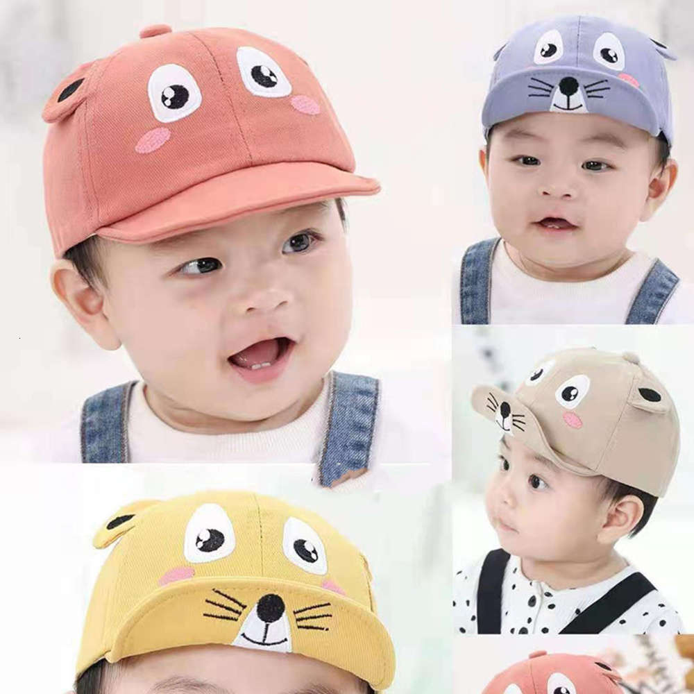 

Spring and autumn thin Baby Hat curling edge cartoon mouse children's hat simple, Yellow