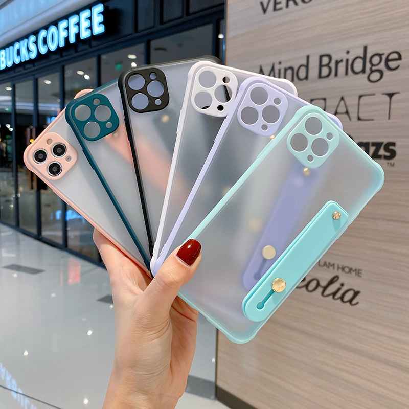 

Wristband Ring Stand Two-in-one 2 in 1 Mobile Phone Cases Anti-fall Cellphone Holders TPU Plus PC Material Full Protection Cover for iPhone 12 XR Pro Max S21 Ultra, Blue