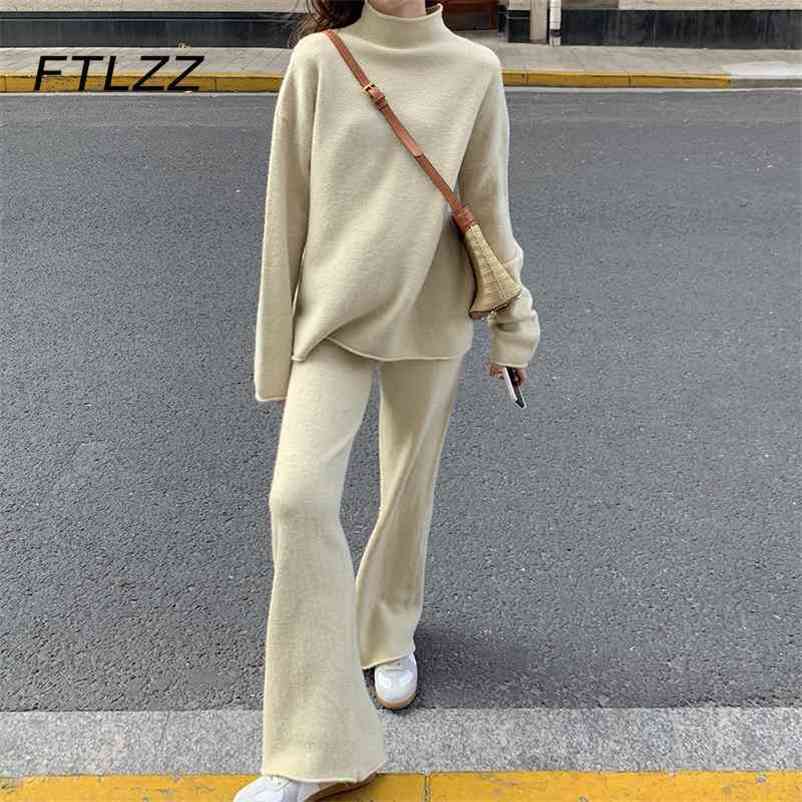 

Women Knitted Two Piece Sets Spring Autumn Loose Korean Sweater Tops Wide Leg Pants Outfits Woman Streetwear Suits Clothes 210602, Black