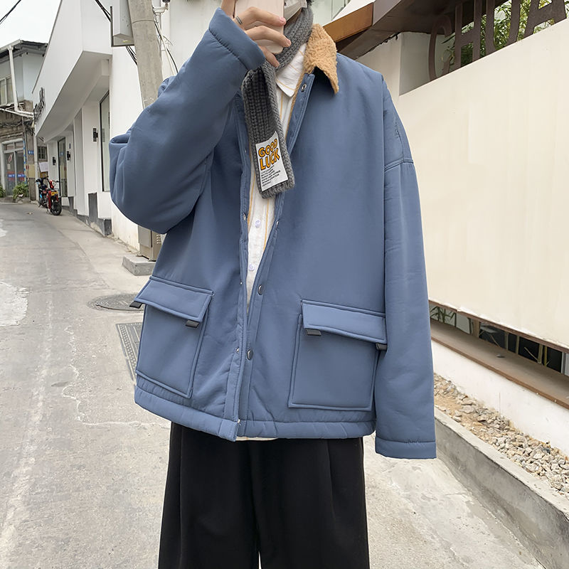 

2021 New Winter Plus Veet Padded Lamb Fur Jacket Men's Warmth Fashion Casual Retro Lapel Men Loose Korean Short Coat Mens Clothes E7mr, Red