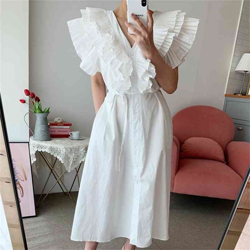 

Summer Women Vintage Loose High Waist Slim Was Thin Elegant Single-breasted V-Neck Maxi Dress 210603, Picture color