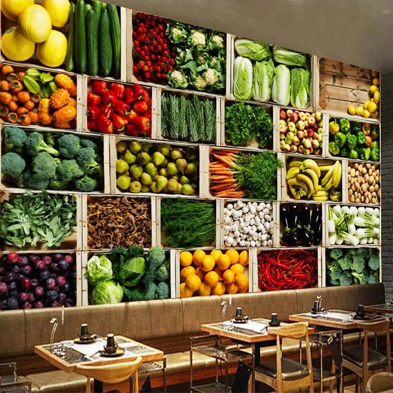 

Wallpapers Custom Size 3D Mural Wall Paper Vegetable Market Fruit Shop Poster Painting Restaurant Kitchen Po Background Wallpaper, Fiber canvas