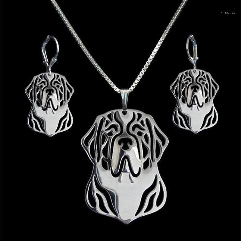 

Earrings & Necklace Women St. Bernard Jewelry Set Lovers Pet Dog, As pic