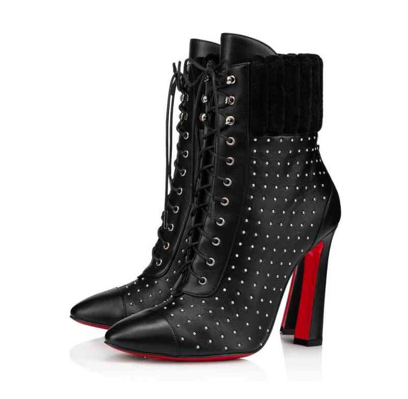 Hiver Femmes élégantes bottes de fond rouge Dakita 100 mm de chaussures de cheville argenté talon talon noir talons en cuir femme sexy bottillons