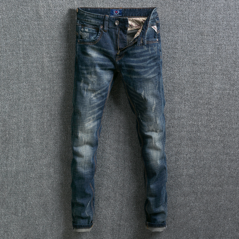 

2021 New Italian Style Fashion Dark Blue Color Slim Fit Ripped Men Classical Denim Pants Hombre Streetwear Hip Hop Jeans Ygdz