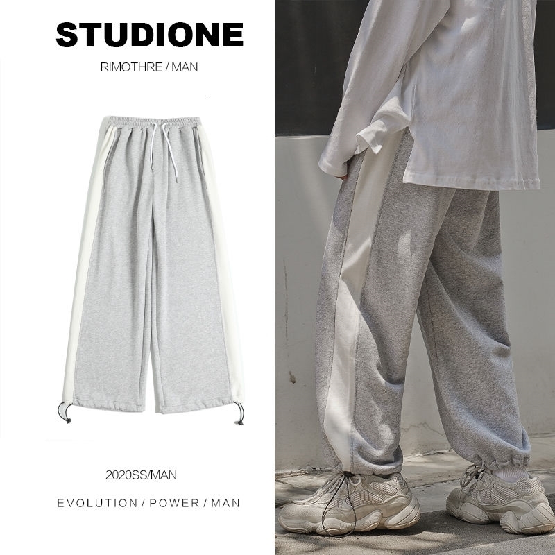 

2021 New Autumn Wide-leg Men' Fashion Contrast Casual Pants Men Streetwear Loose Hip-hop Straight Trousers Mens Joggers Sweatpants C7b2, Dark gray
