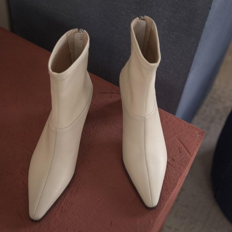 

boots thin Women's high heel elastic boots 2021 new leather and versatile thick heel fashion single boot women's, Black single lining
