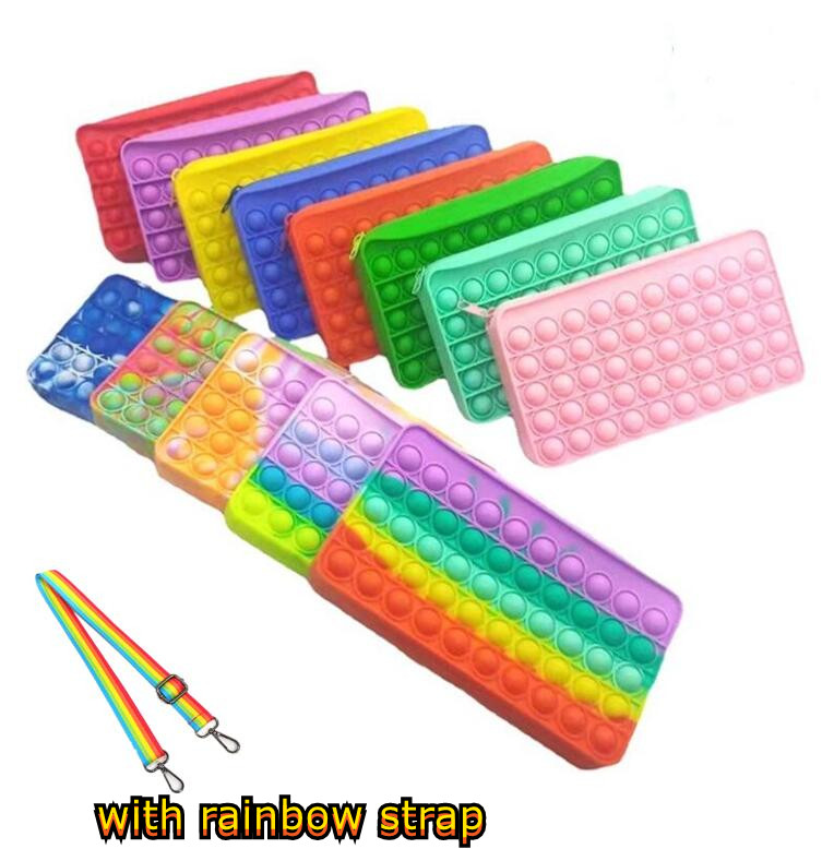 

Fidget Push Bubble Pencil Case Sling Children Squeeze Toy Anti-stress Soft Squishy Kids Toys Gifts Finger Pop Dimple Fidget Bag with Rainbow Strap