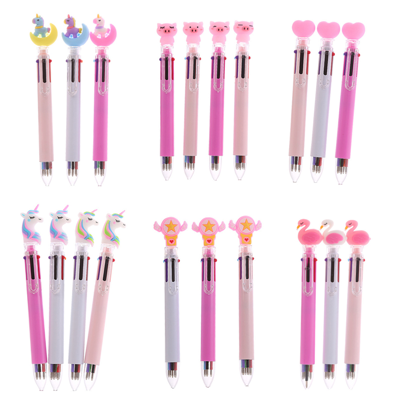 

6 Colors in 1 Pen Cute Cartoon Unicorn Flamingo Ballpoint Pens Rainbow Kawaii Ball Pen School Office Supply Kids Gift Stationery 6 Style, Mulit