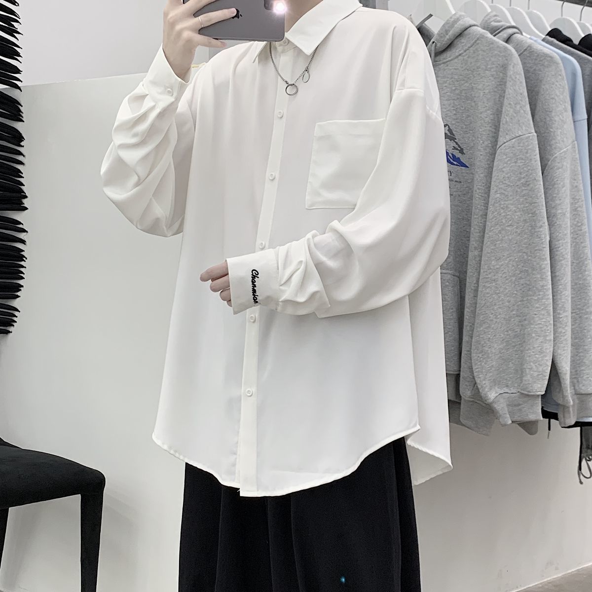 

2021 Men's New Fashion Long-sleeved Hawaiian Loose Casual White Shirt Social Camisa Masculina Streetwear Shirts Size -2xl X3tz, Black
