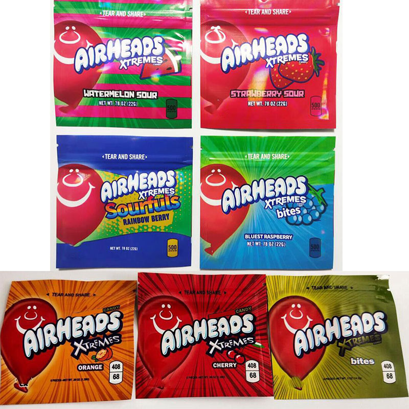 

airheads gasheads xtremes edible mylar packaging bags bites cherry orange rainbow berry zipper plastic package