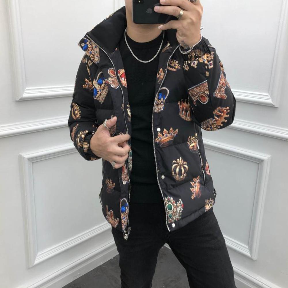 

Twist Pattern Chai Personal Brand Printing Fashion Casual Mens Winter Jackets Hooded White Men's Down High Quality, Black
