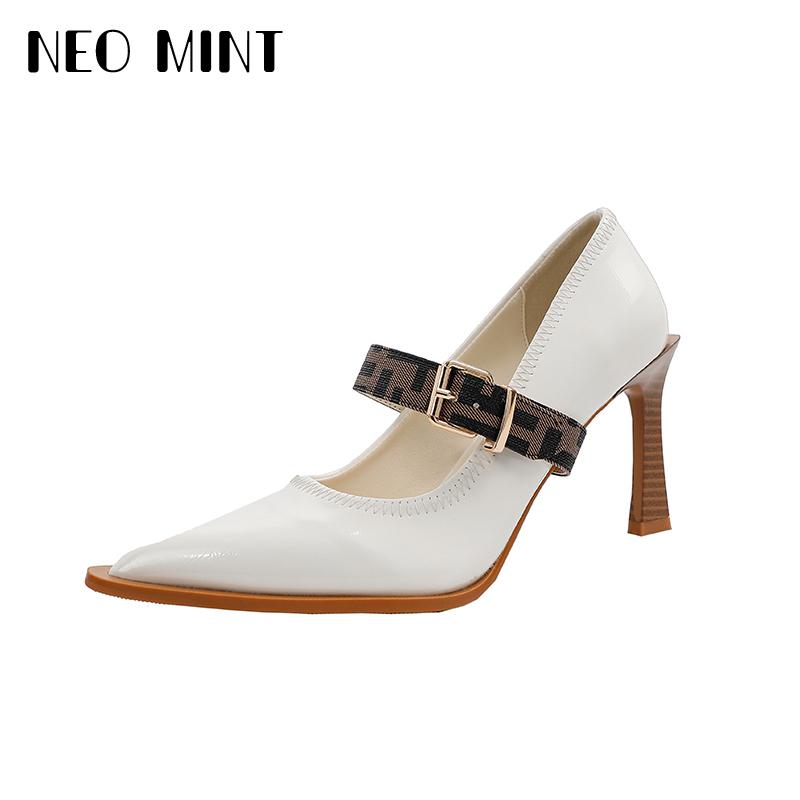

2021 Brand Buckle Women Sandals Elegant Pointed Toe Slingback Summer Office Lady Shoes Fashion High Heels Gladiator Pumps Woman, White