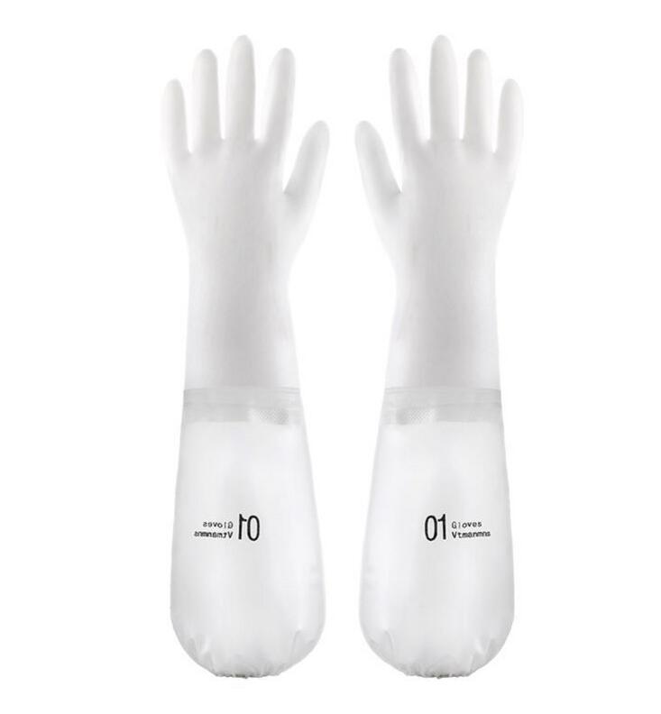 

Two pairs of durable Plush thickened plastic dishwashing gloves women' waterproof rubber washing bowl kitchen laundry rubber housework, Blue;gray