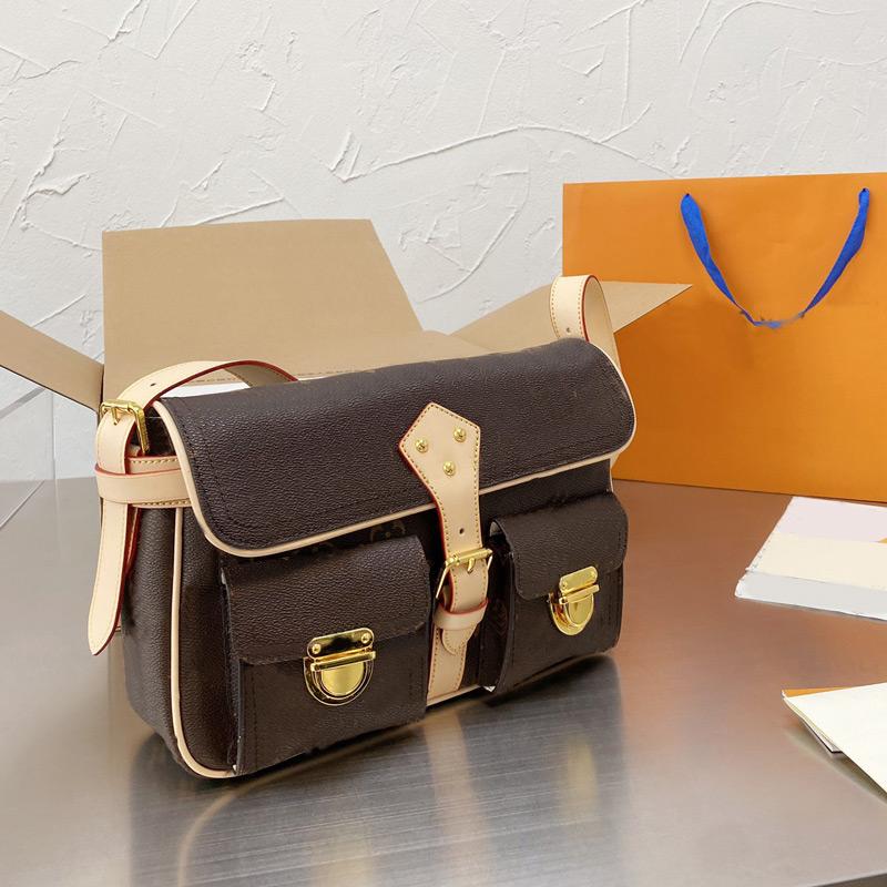 

One Shoulder Messenger Bag Handbag Purse Flap Bags Classic Flower Letter Printing Hardware Buckle Hasp Genuine Leather Plain Canvas