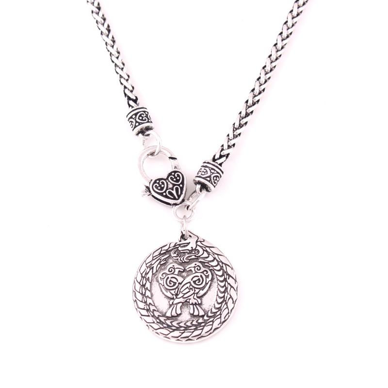 

Pendant Necklaces Vintage Dragon With Raven Nordic Viking Animal Amulet Wheat Chian Necklace