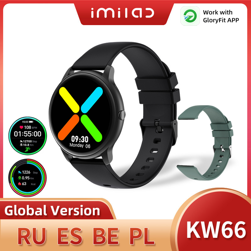 

IMILAB KW66 Smart Watch Men SmartWatch Bluetooth Smart Watches Pedometer Heart Rate Fitness Tracker IP68 Waterproof Sports Watchg, 1green watch 1strap