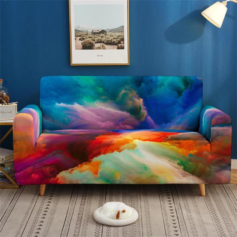

Colorful Clouds Printed Sofa Covers All-inclusive Couch Cover 4 Size Dust-proof Non-slip Elastic Sofa Cover Retro Home Decor Sofa Cover