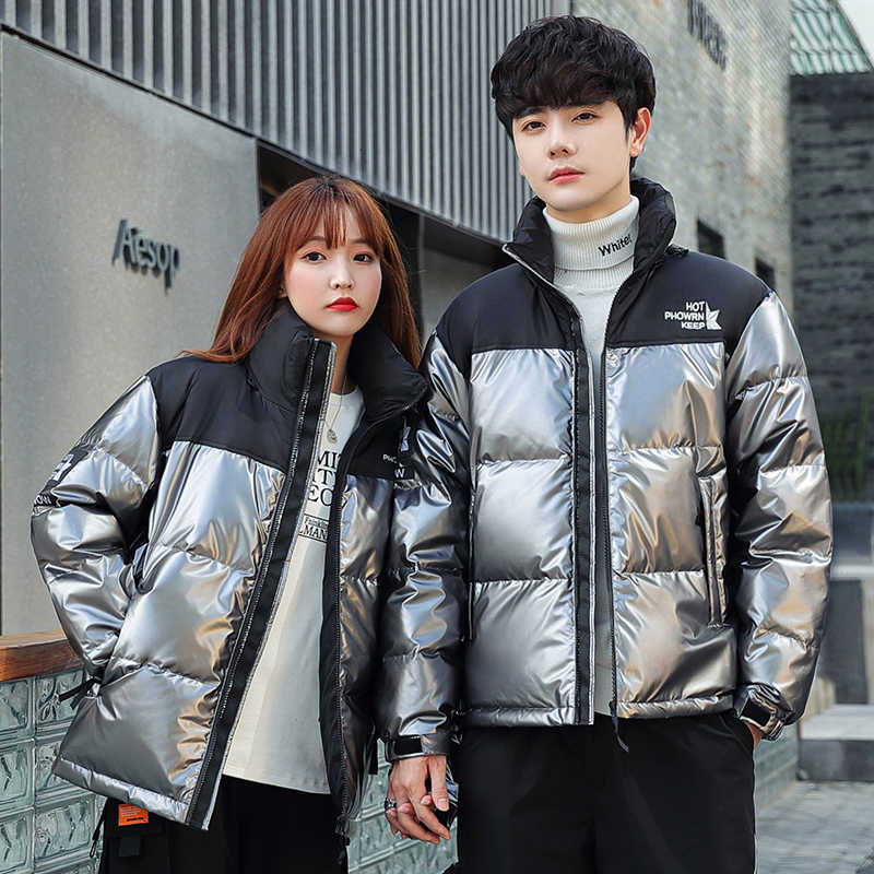 

Winter short down men's lightweight versatile hooded warm coat handsome fashion brand bright face couple's bread jacket XHC45R, Black