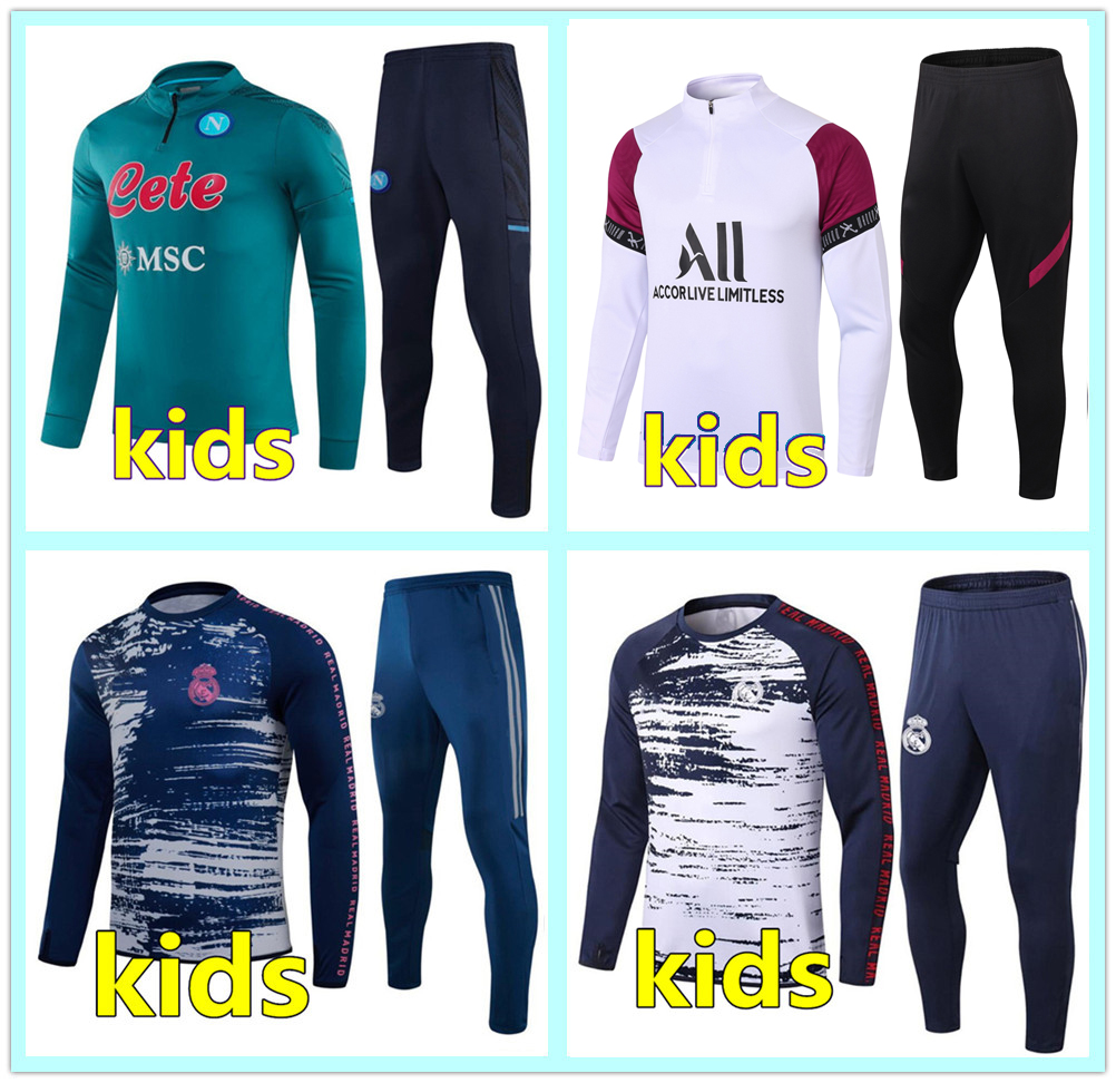 

20 21 Napoli kids soccer tracksuit football training 2020 2021 Real madrid kids football tracksuit survetement chandal jogging, Black
