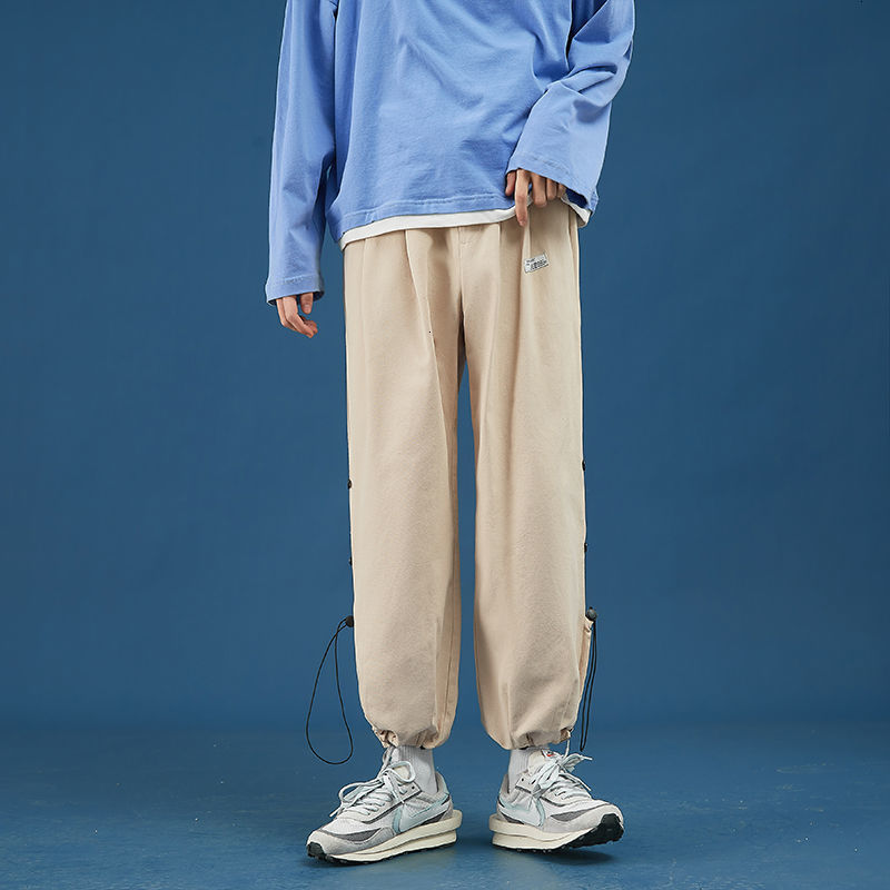 

2021 New Spring Summer Cotton Sweatpants Men's Fashion Casual Men Streetwear Korean Loose Straight Mens Joggers Track Pants Wn5j, Black