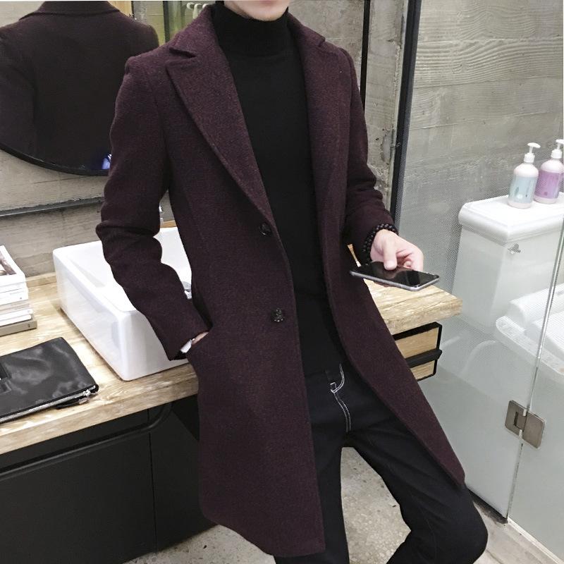 

Men's Trench Coats Long Jacket Men Korean Woolen Coat 5XL Plus Size Slim Fashion Windbreaker Outwear Casaco Masculino, Black
