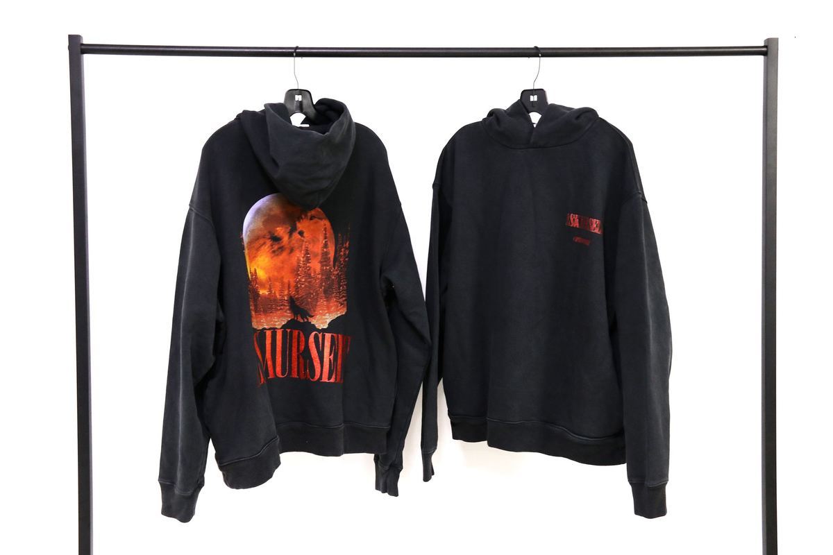 

2021 New Hoodie Blood Moon Night Wolf Printing Hoody Men Women Heavy Fabric Sweatshirts Vintage Askyurself Pullover 612e, Black1
