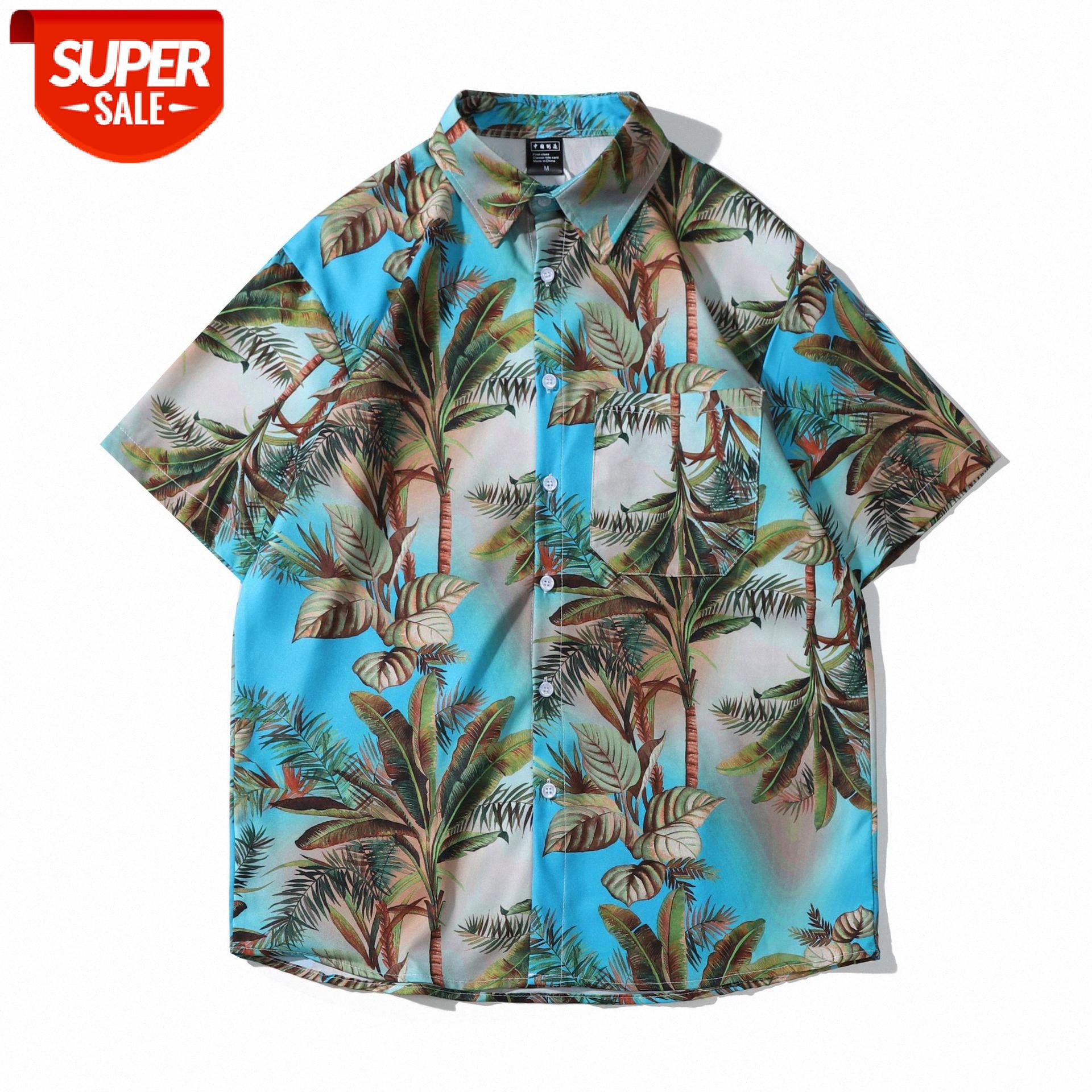 

Flower shirt Weiyi beach coconut tree print short sleeve men and women loose casual couple #gj5M, White;black