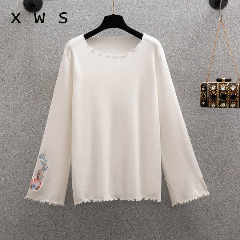 

o-neck Winter Sweater for Women Autumn thick Pullovers embroidery sweater flare sleeve warm top soft jumper Cashmere sweater 210604, Black