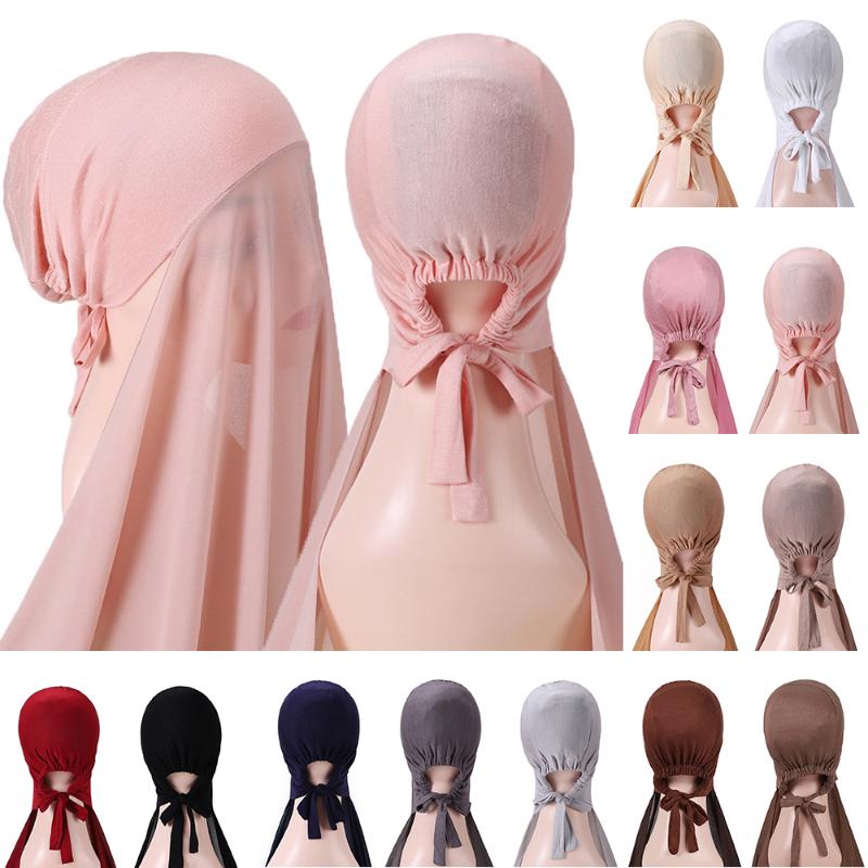 

Bandanas Pin Free Instant Chiffon Hijab Jersey With Undercaps Turban For Muslim Women Veil Underscarf Caps Islam Fashion Bandage#w, Blue;gray
