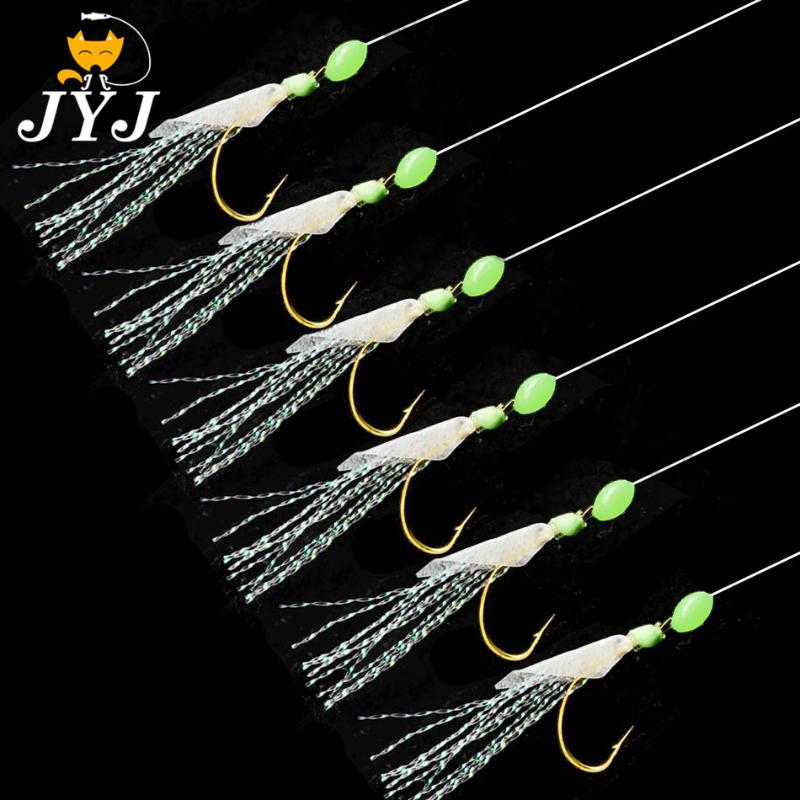 

Fishing Hooks JYJ 6pcs/pack Real Fish Sabaki Rigging Set, Luminous Laser Feater Tail Sabiki Hook String Pesca Isca