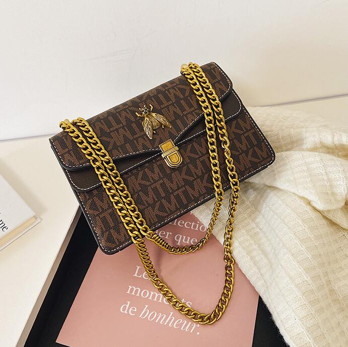 

Factory wholesale women leathers shoulder bags clamshell shaped leather fashion handbags retro buckle chain bag street trend printed handbag, Brown(boutique box)