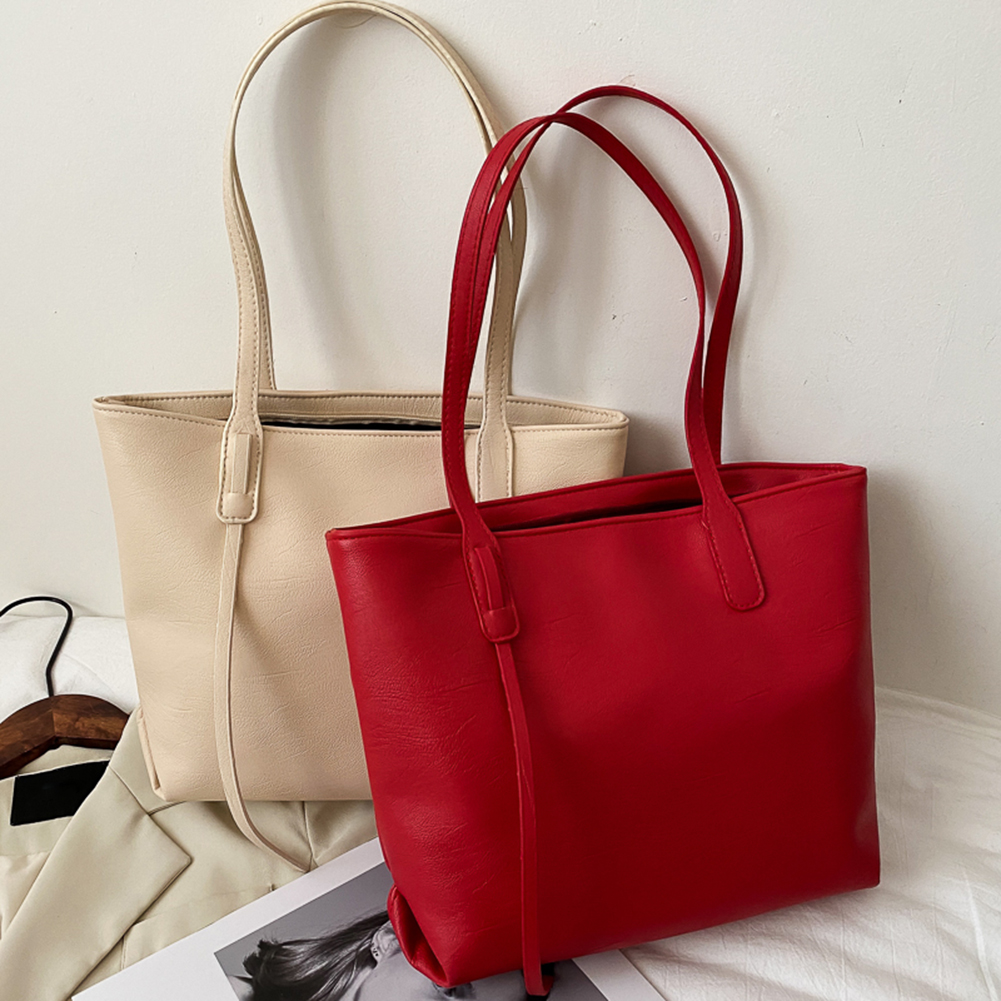 

Women Simple Handbags Fashion PU Leather Large Capacity Shoulder Bags Portable Lady Daily Travel Shopping Totes, Champagne