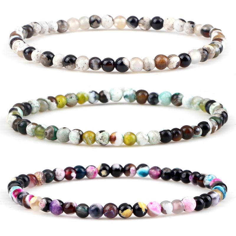 

Beaded, Strands Natural Stone Bracelets Multicolor Fire Agates Round Beaded Elastic Bracelets&Bangle Charm Women Men Yoga Jewelry Pulseira