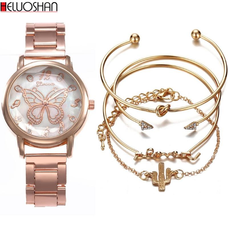 

Wristwatches 5pc/set Women Stainless Steel Band Dress Watches Ladies Quartz Watch Relogio Feminino Bracelet Reloj, Silver