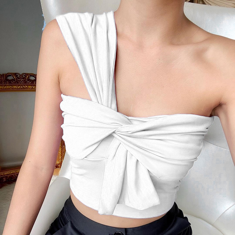 

one shoulder tank tops women elegant bandage tube crop tops 2021 summer solid white sexy casual elegant female tank top
