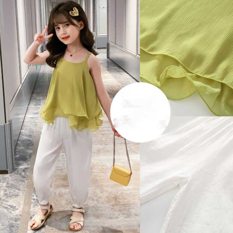Clothing Sets Girl Summer Girl Sleeveless Cute Chiffon Suspender Skirt+Casual Pants Kids Two-piece Set Toddler Baby Girl Clothes-image-702414864