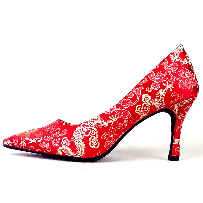 

dress shoes women's wedding shoes high-style chinese red heels tjqz, Black